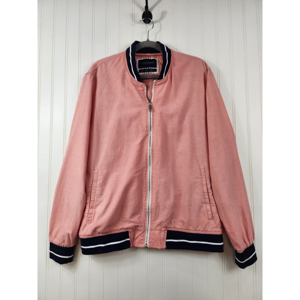 Denim & Flower Mens Pink Salmon Cotton Oxford‎ Bomber Jacket Large Y2K Preppy